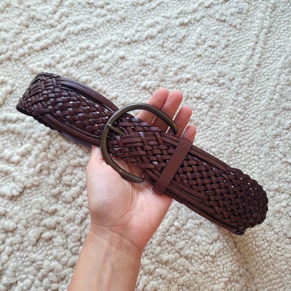 Braided Wide Waist Belt Leather Sz S